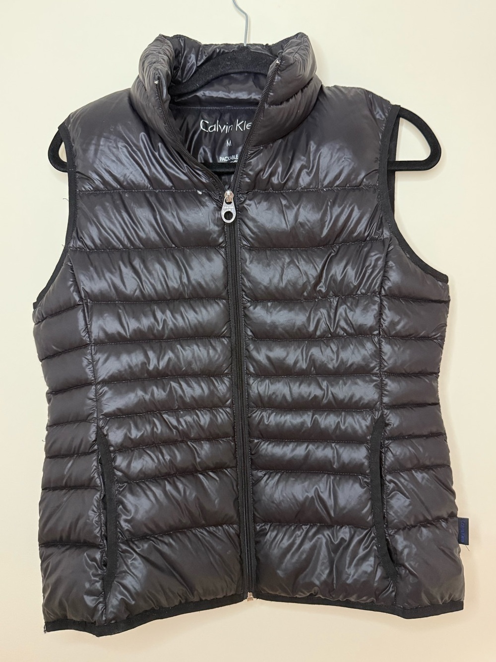 CALVIN KLEIN Premium Packable Goose Down Black Zip up Fall Winter Layering Vest